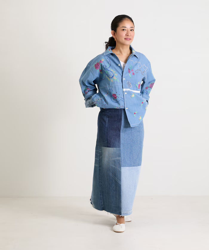 Open Collar Embroidered Shirt Jacket