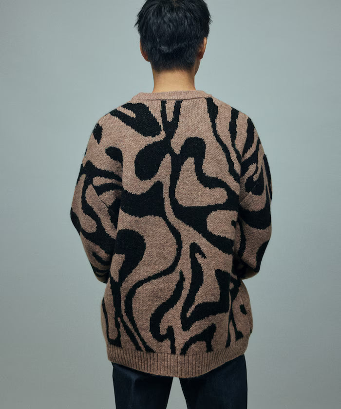 All-over Pattern Double Jacquard Knit Crew Neck Pullover / Relaxed Fit