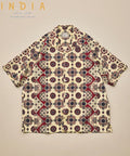 [New color added] Indian-made Relaxed Fit Batik Pattern Print Open Collar Shirt Short Sleeve Small Pattern - Off-White