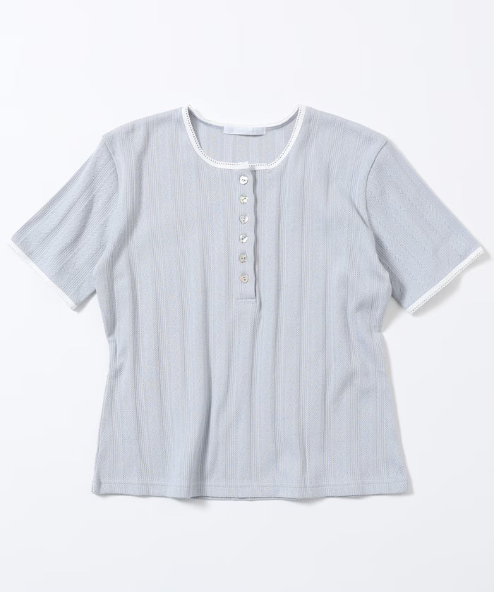 Henry Neck Knitted Lace T-Shirt