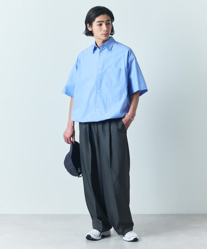 Wide silhouette spindle regular collar short sleeve shirt / hem code [limited edition]
