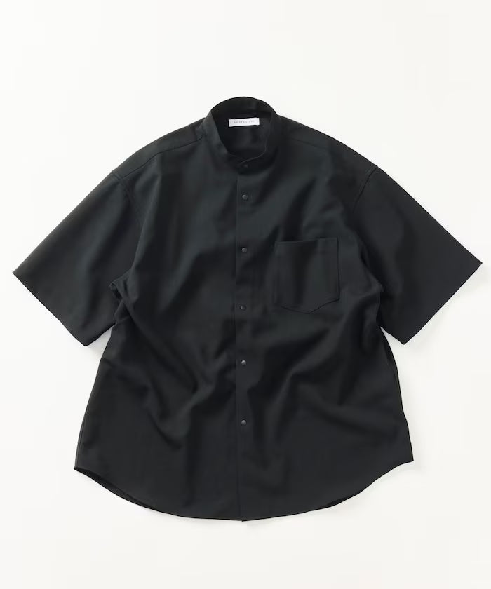 [New Color Added] Quick-Dry Material Relaxed Fit Band Collar Shirt Short Sleeve Linen Feel