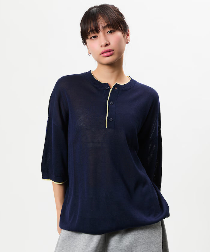 Limited Edition Relaxed Fit Color Block Henley Neck Knit