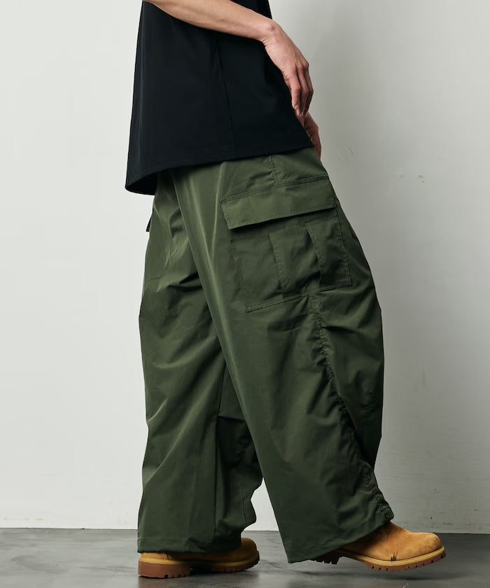 Quick Dry Fabric Wide Silhouette Poly Ripstop Cargo Pants/UV Cut/Quick Dry 【Limited Release】