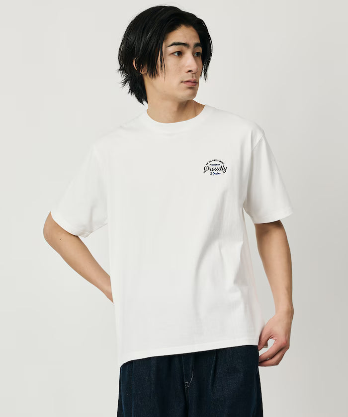 Relaxed Fit Design Back Embroidery Crew Neck T-Shirt / Cherry / Ringer 【Limited Edition】