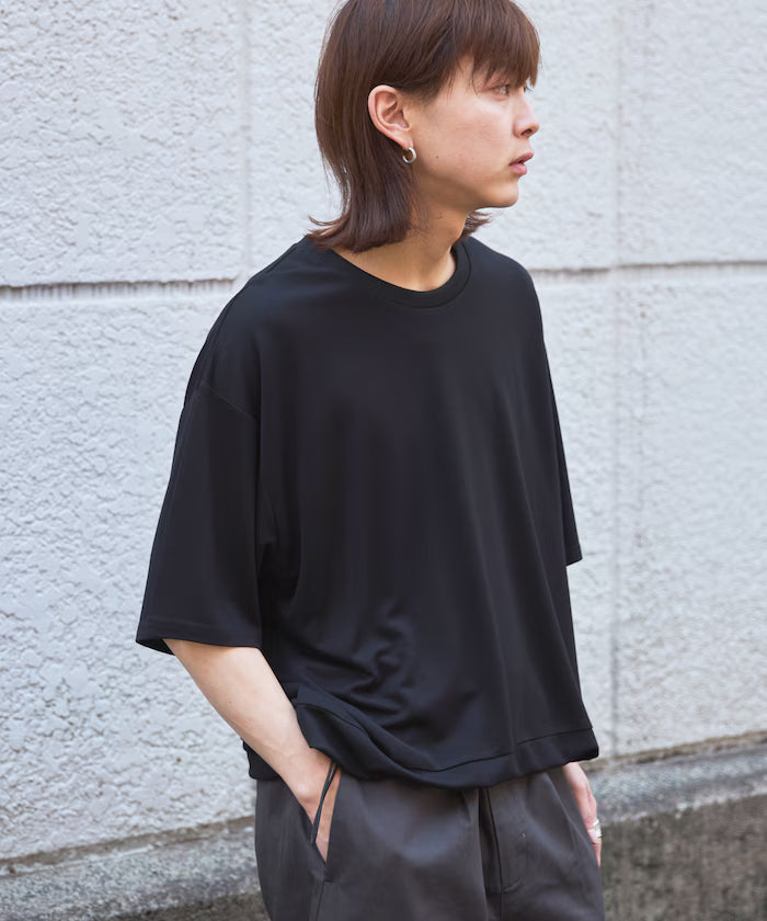 Functional Material Poncho Adjuster T-Shirt / Short Sleeve T-Shirt with Drawcord / Contact Cooling / UV Cut / Quick Dry