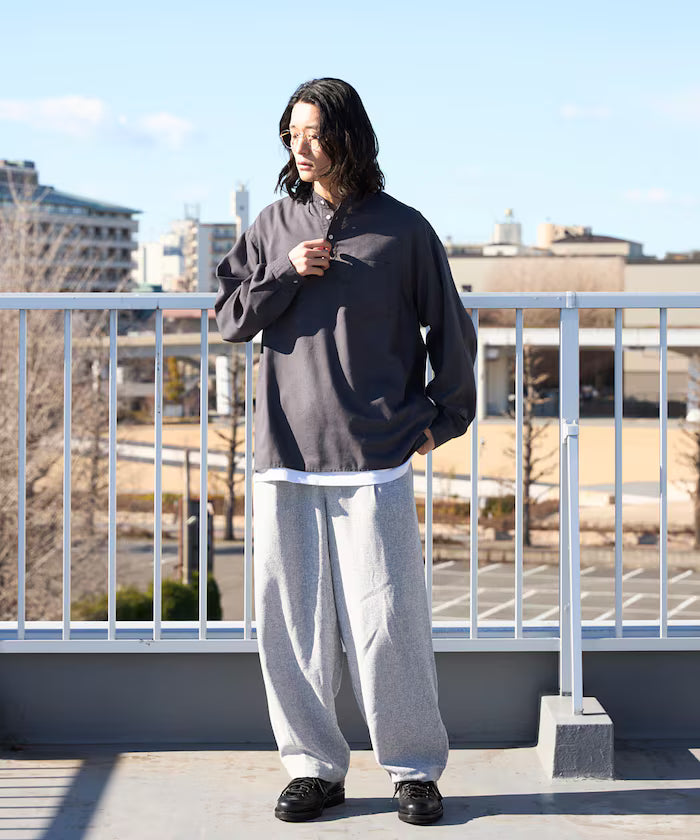 Relax Fit Linen Mix Band Collar Pullover Shirt [Limited Edition]