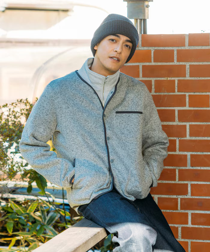 Relaxed Fit Knit Fleece Cardigan - Gray