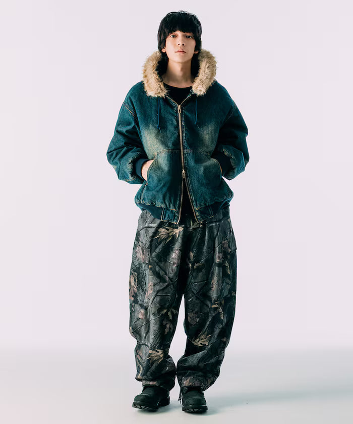 2way fake fur zip-up padded hooded jacket with detachable fur