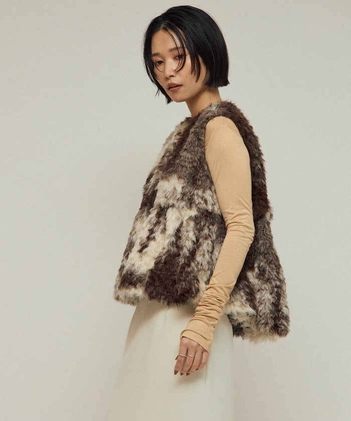 Peplum Silhouette Cow Print Fake Fur Vest