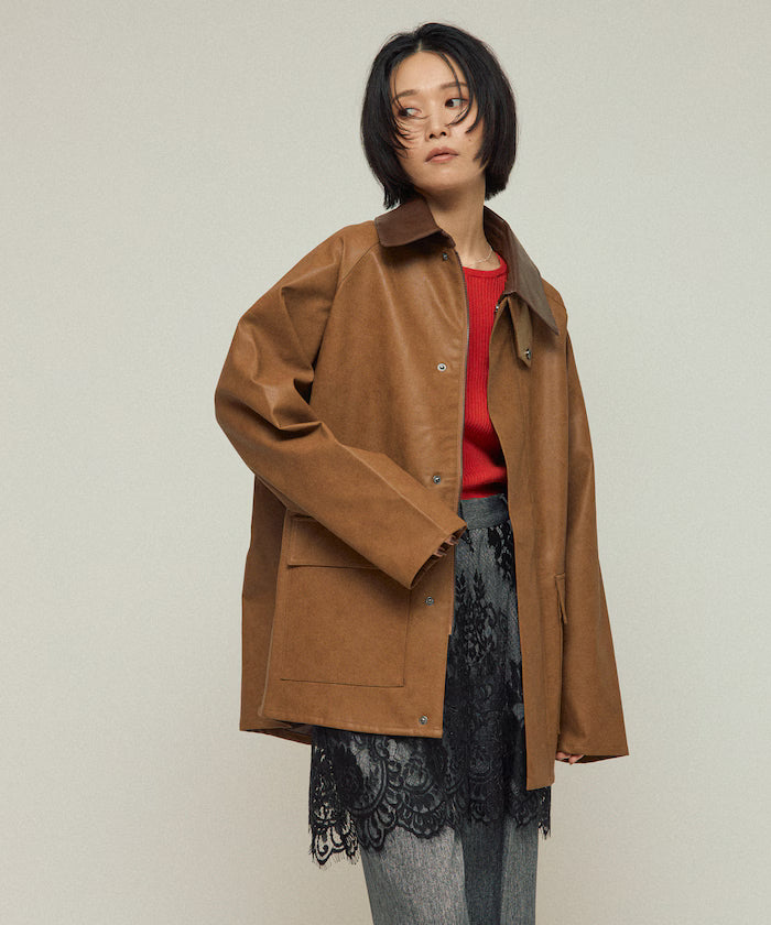 Oversized leatherette blouson / Mixed material switching