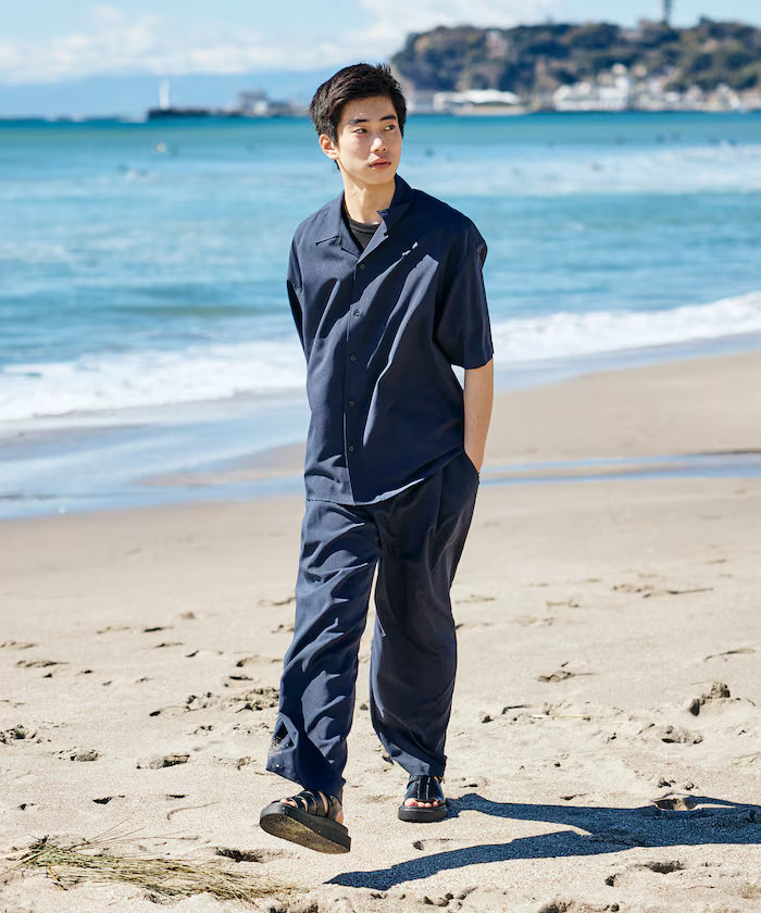 Relaxed Fit Linen Touch Setup/Open Collar Shirt/Wide Slacks [Limited Edition]