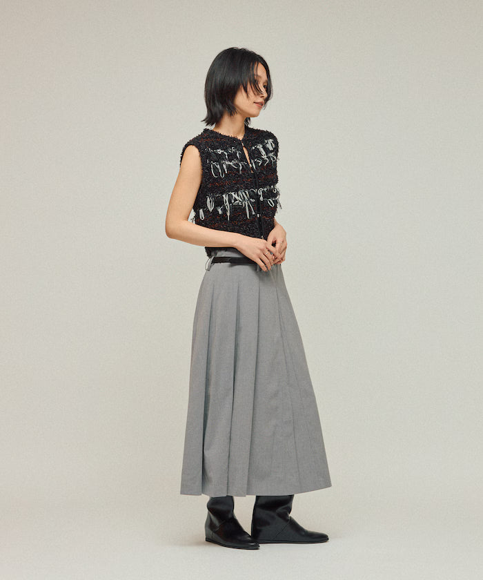 Mixed Material Fringe Knit Vest / Striped Knit Vest 25AW