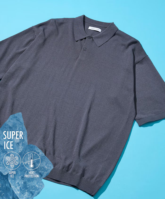 [New Color Added] SUPER ICE / Super Ice Short Sleeve Polo Neck Knit / Contact Cold Sensation - Blue