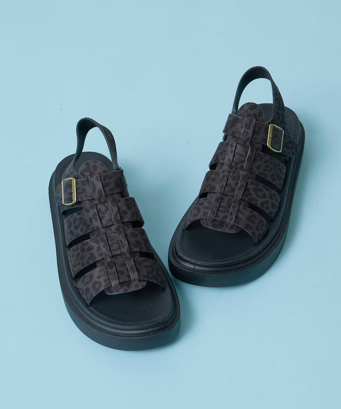 Leatherlet Gurka Sandals / Platform Sole [23=28cm] 【Limited Edition】 - Gray Leopard
