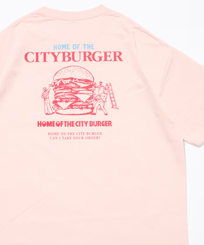 Big Silhouette Back Print Crew Neck T-Shirt / City Burger 【Limited Release】 - Pink