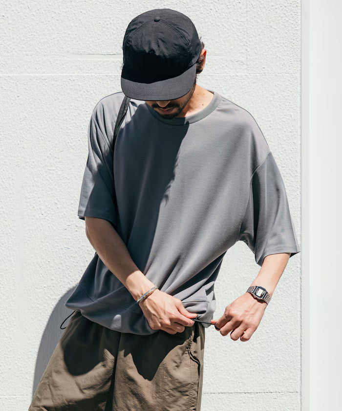 Functional Material Poncho Adjuster T-Shirt / Short Sleeve T-Shirt with Drawcord / Contact Cooling / UV Cut / Quick Dry