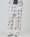 Patchwork Floral Embroidery Pants - Off-White