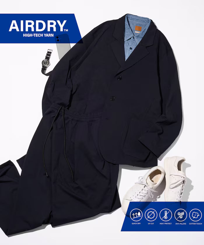 AIRDRY HIGH TECH YARN High Performance Material Tailored Jacket Set Up Relaxed Fit - Black