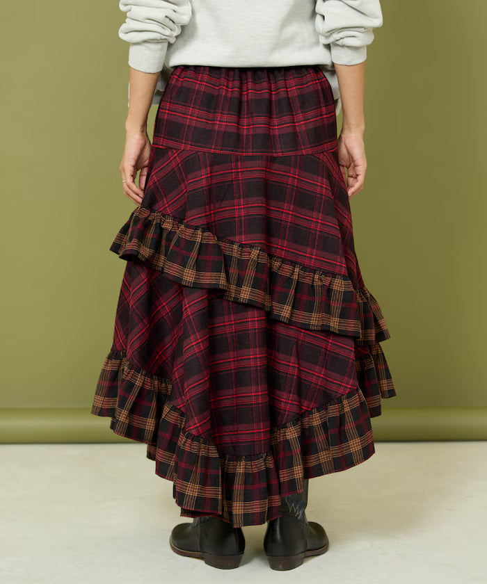 Nell Check Asymmetrical Frill Skirt