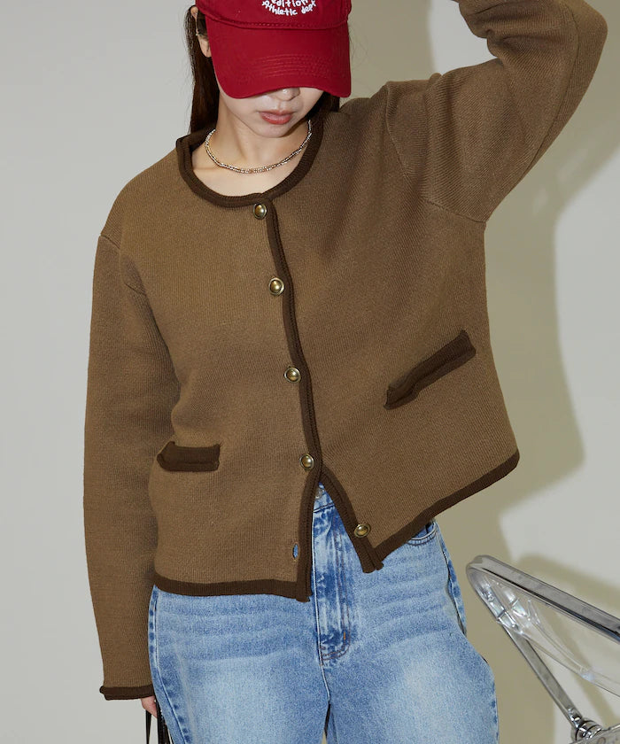 No Collar Jacket Style Knit Cardigan Limited Edition