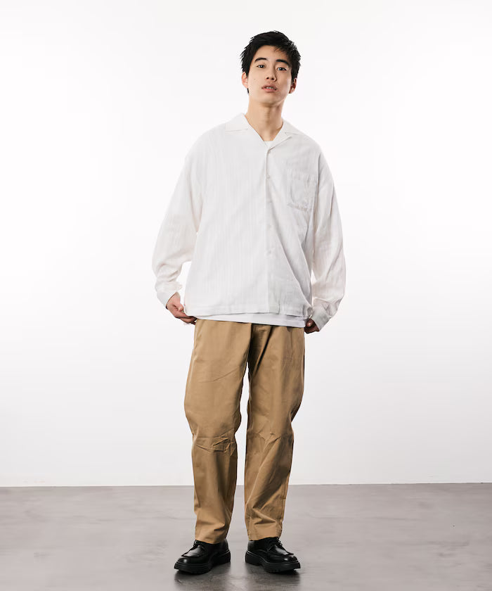 Dobby Woven Long Sleeve Open Collar Shirt / Big Silhouette