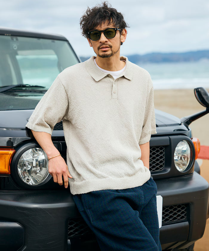 Dry Touch Boucle Yarn Knit Polo Shirt - Beige
