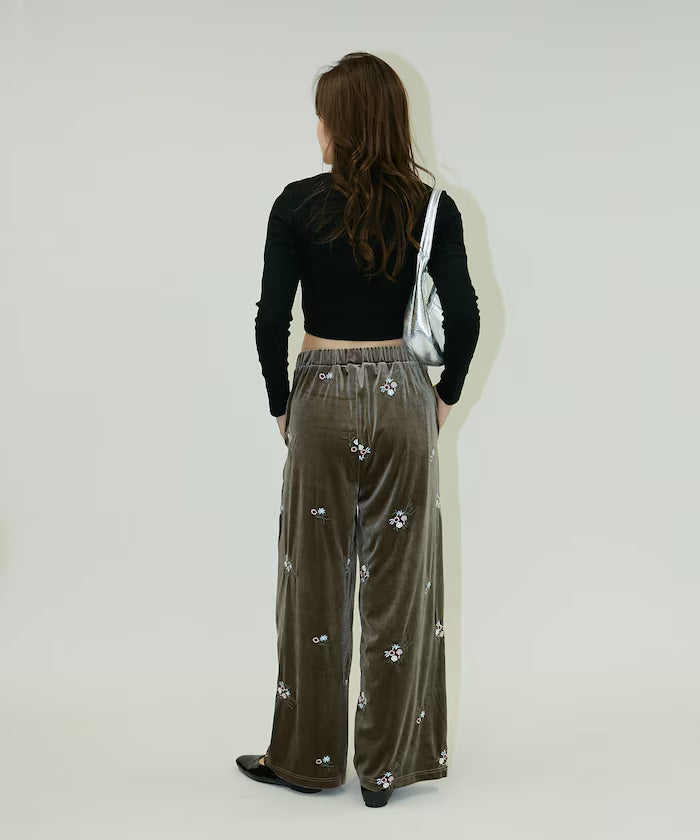 Flower Embroidery Velvet Easy Pants Limited Edition