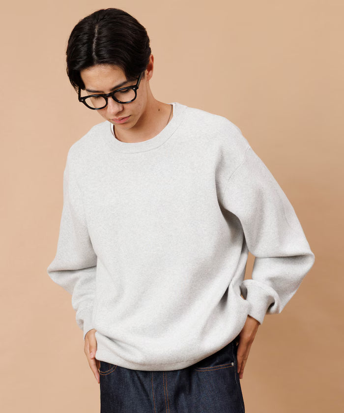 Sweat-like Crew Neck Knit - Off White