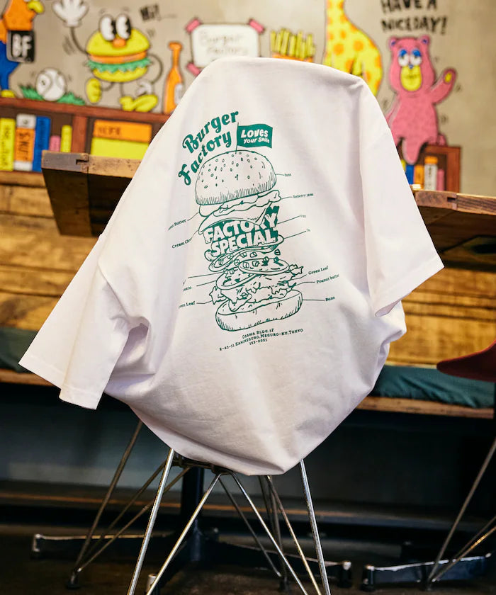 Burger Factory × FREAK'S STORE/ Burger Factory Limited Big Silhouette Back Print Crew Neck T-shirt 【Limited Edition】 - White