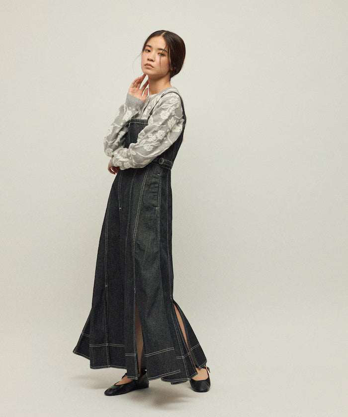 Denim Mermaid Dress / A-Line Slit Denim Overall Dress / Jumper Skirt