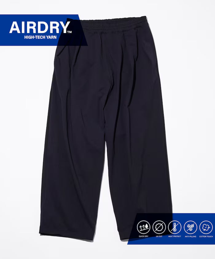 AIRDRY HIGH TECH YARN High-Performance Material Easy Wide Slacks Pants Relaxed Fit - Black