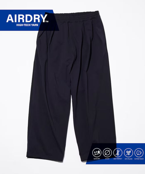AIRDRY HIGH TECH YARN High-Performance Material Easy Wide Slacks Pants Relaxed Fit - Black