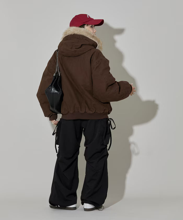 2way fake fur zip-up padded hooded jacket with detachable fur