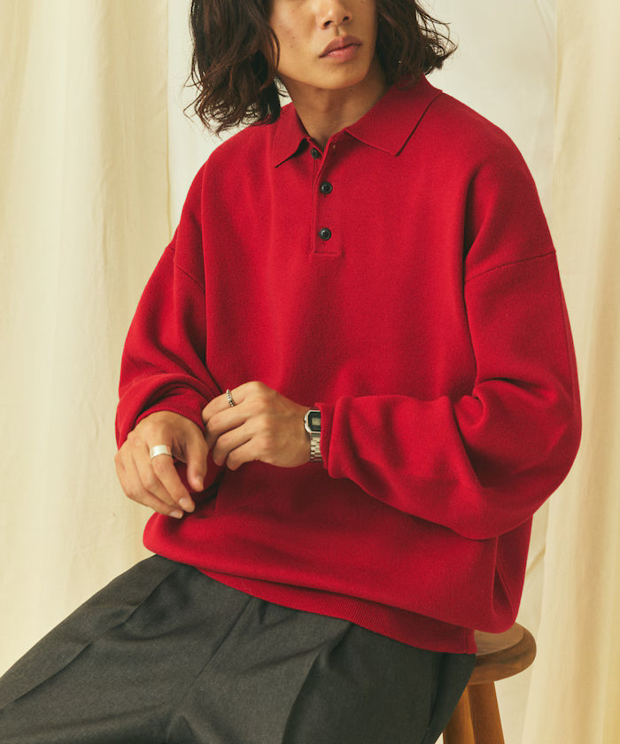 Relax Fit Relax Fit Sweat-like Polo Collar Knit [Limited Edition]