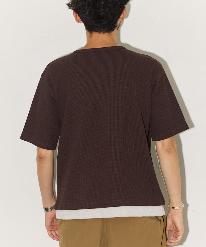 Waffle Fake Layered Henry Neck T-Shirt