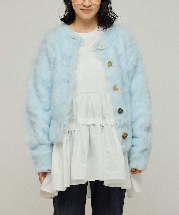 Variation Button Shaggy Knit Cardigan