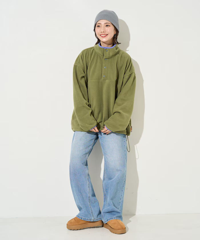 Big Silhouette One Point Logo Fleece Snap Button Spindle Pullover