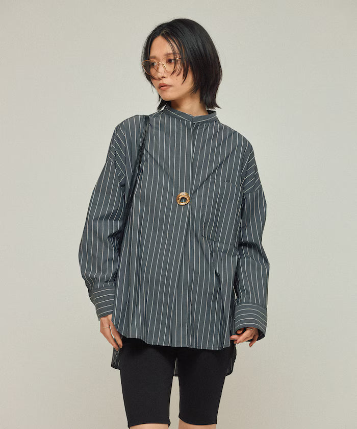Oversized Long Sleeve Brooch Shirt