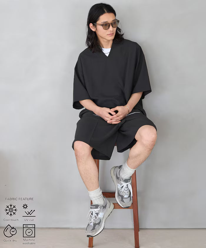 Functional Fabric Pullover Short Sleeve Shirt Set 3-piece Set / Washable / UV Cut / Quick Dry / Cool Touch - Charcoal Gray
