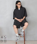 Functional Fabric Pullover Short Sleeve Shirt Set 3-piece Set / Washable / UV Cut / Quick Dry / Cool Touch - Charcoal Gray