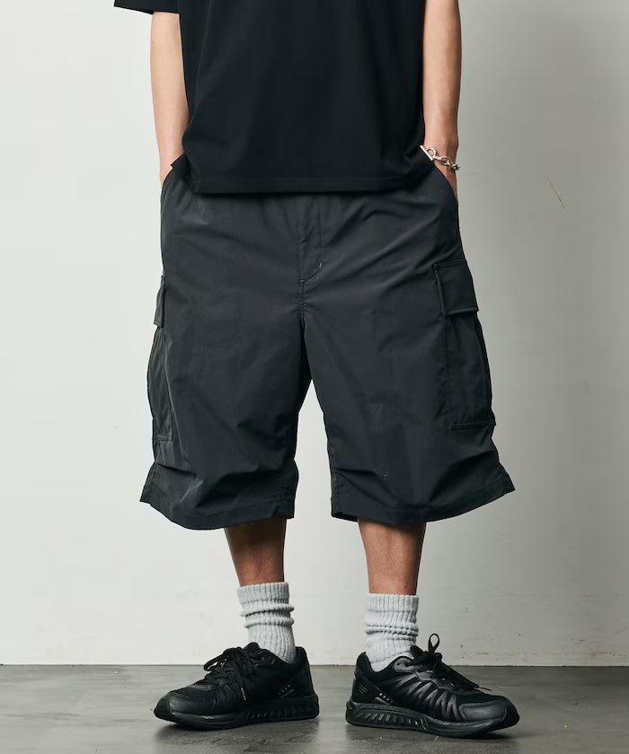 Quick Dry Fabric Wide Silhouette Poly Rip Cross Short Cargo Pants/UV Cut/Quick Dry 【Limited Release】
