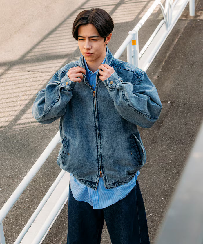 Relaxed Fit Harrington Denim Jacket