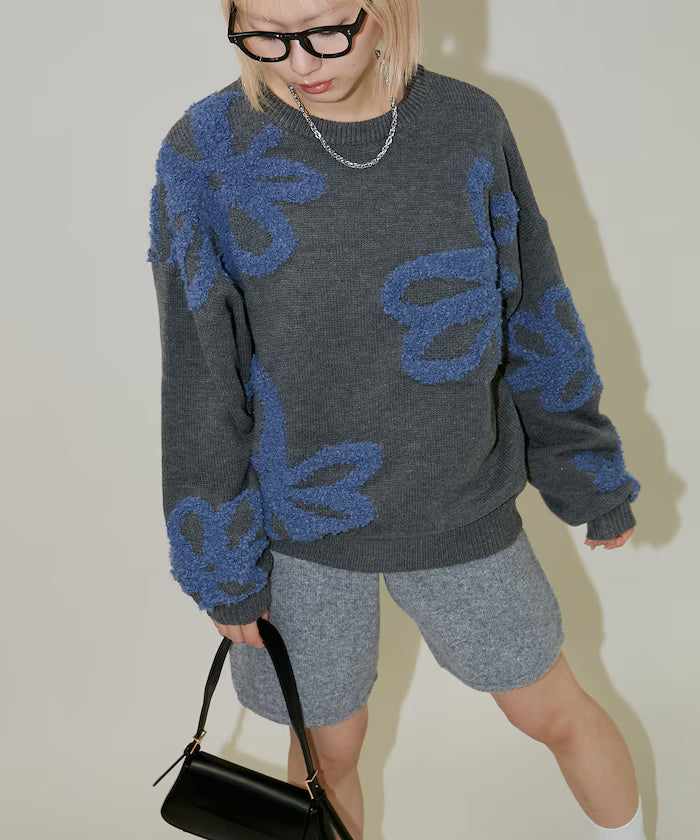Boucle Flower Pattern Pullover Knit [Limited Edition]