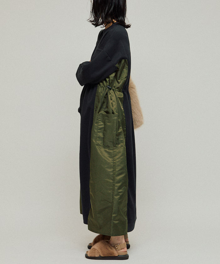 Mixed Material Docking Gathered Dunbar Sweat One-Piece / Spindle