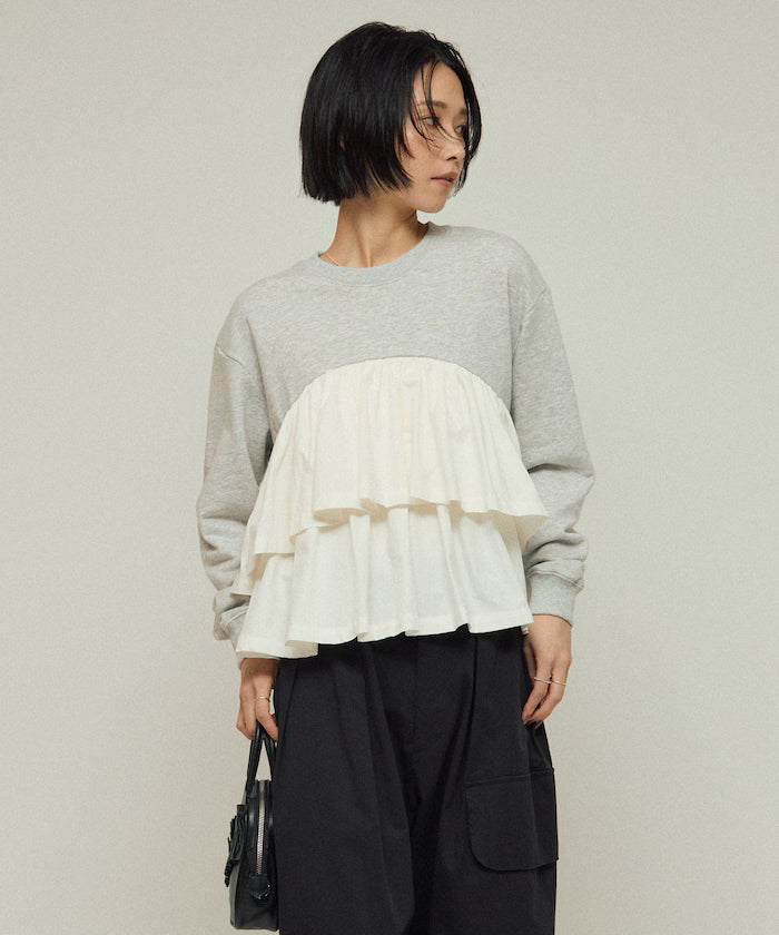 Organic Cotton Docking Frill Sweat / Relaxed Fit / Backed Sweat
