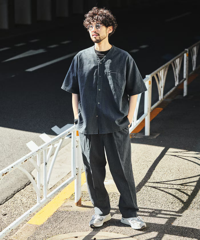 LINEN COTTON V NECK SHIRT