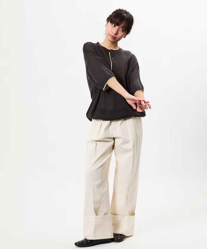 Limited Edition Relaxed Fit Color Block Henley Neck Knit