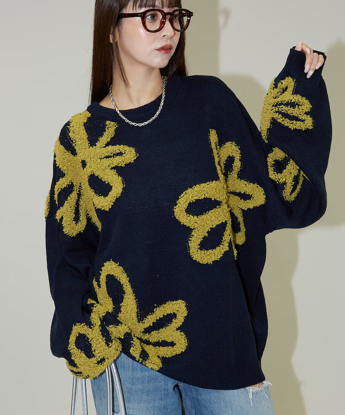 Boucle Flower Pattern Pullover Knit [Limited Edition]