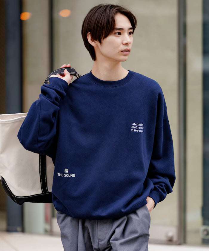 Big silhouette one-point embroidery back print hem code crew neck sweatshirt 【limited edition】